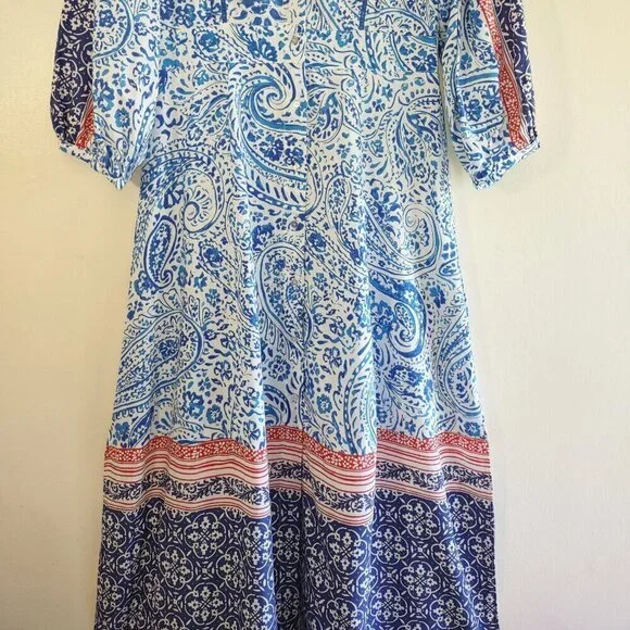 ZARA Paisley Floral Linen Maxi Dress Euro Summer Boho Beach Resort Size Small - Picture 8 of 13
